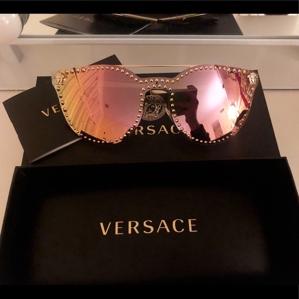 Brand New!! Versace Studded Pink Mirror Sunglasses